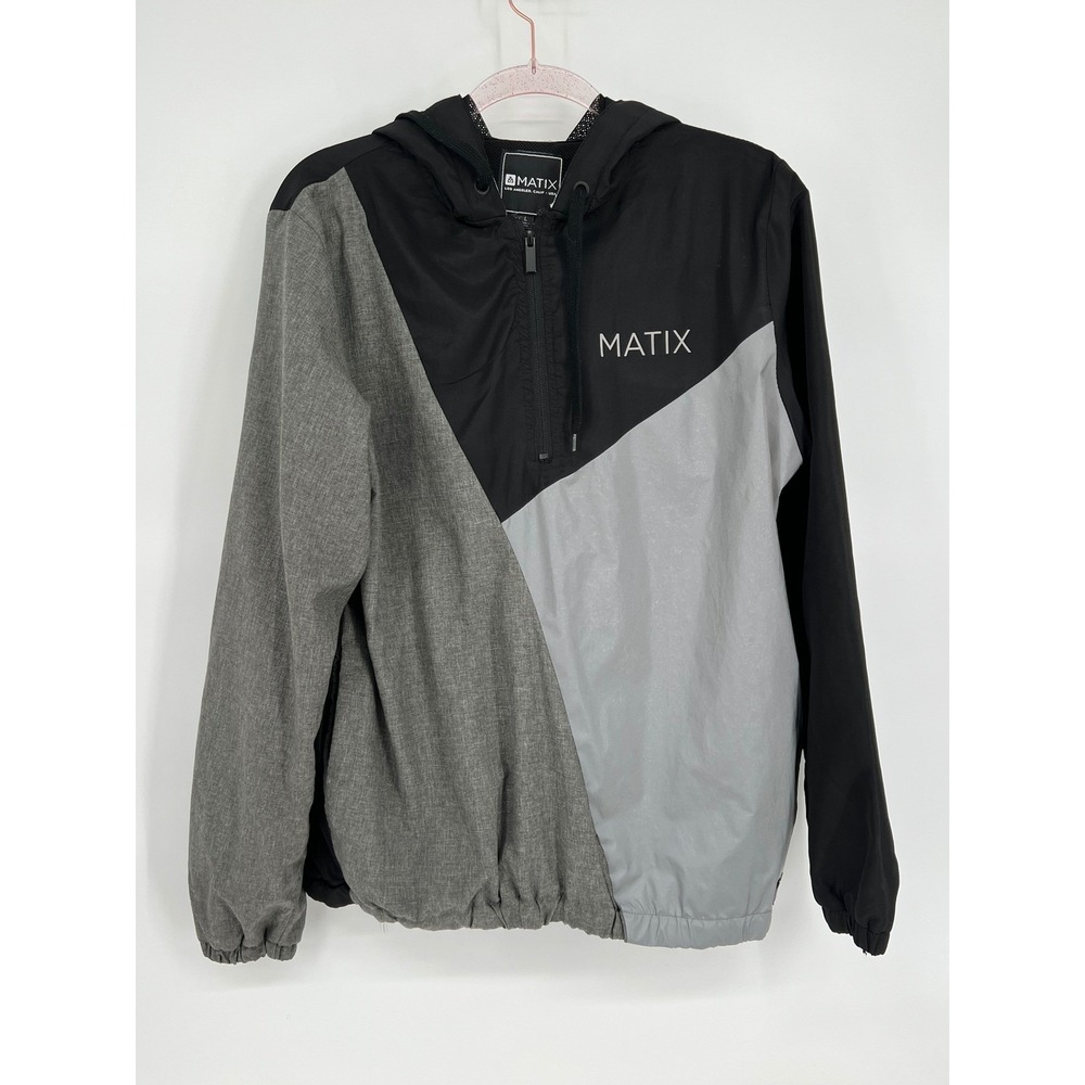 Matix Windbreaker Jacket Hoodie Full Zip Gray Color Block Light Activewear L